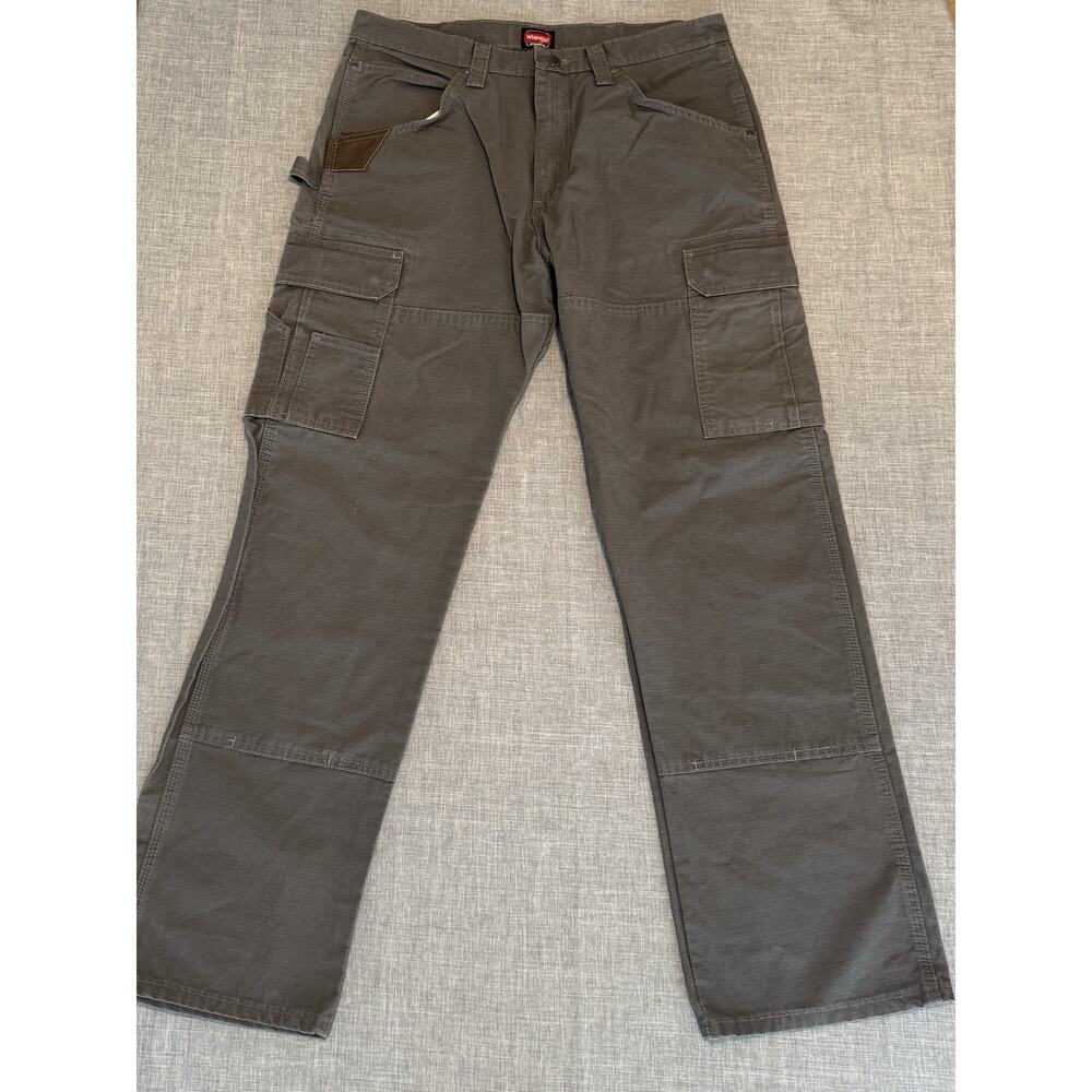 Wrangler Workwear Cargo Pants Mens 34x32 Gray Ripstop Utility Carpenter Workwear